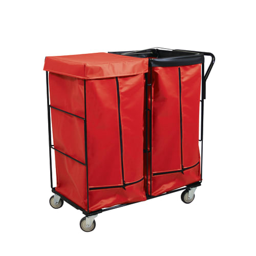 Royal Basket 11 Bushel Two Compartment Janitorial Linen Cart, All Swivel Casters